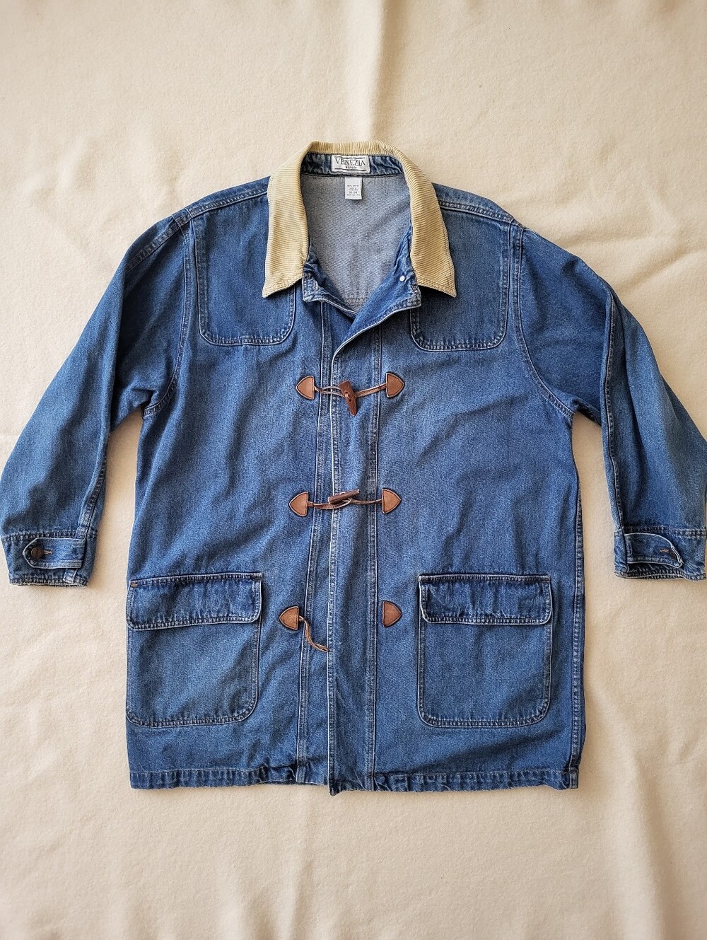 Vintage Long Denim Chore Coat Women's Size 22/24 Cotton Hong Kong - Picture 2 of 14